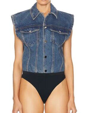 NWT RONNY KOBO CARLISLE DENIM BUTTON FRONT BODYSUIT - M